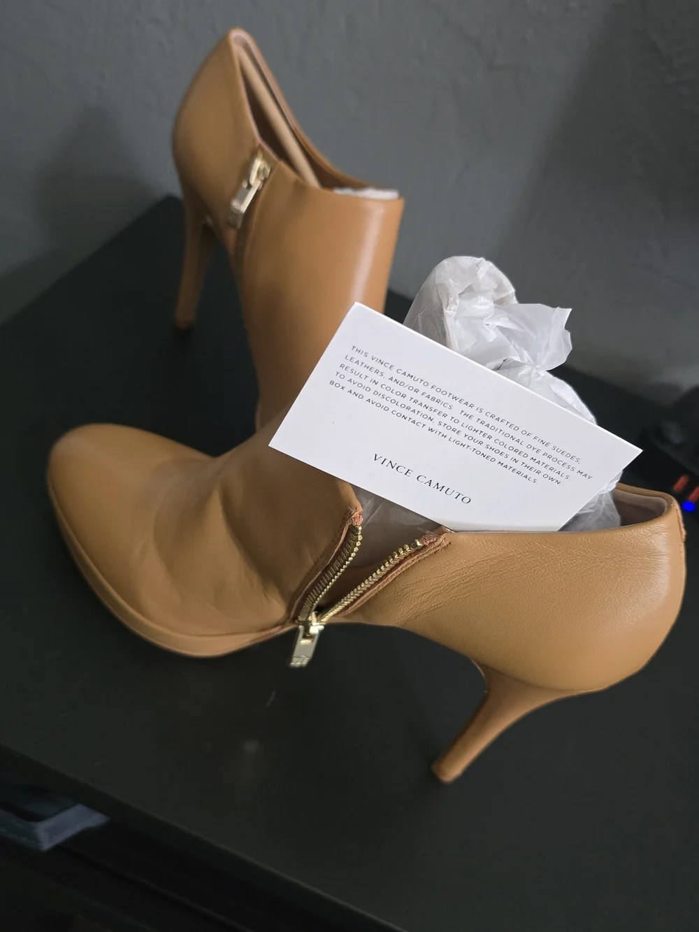 Vince Camuto NEW Tan Platform Leather Heel Booties with Side Zip